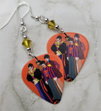 The Beatles Yellow Submarine Artwork Guitar Pick Earrings with Lime Green Swarovski Crystals