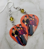 The Beatles Yellow Submarine Artwork Guitar Pick Earrings with Lime Green Swarovski Crystals