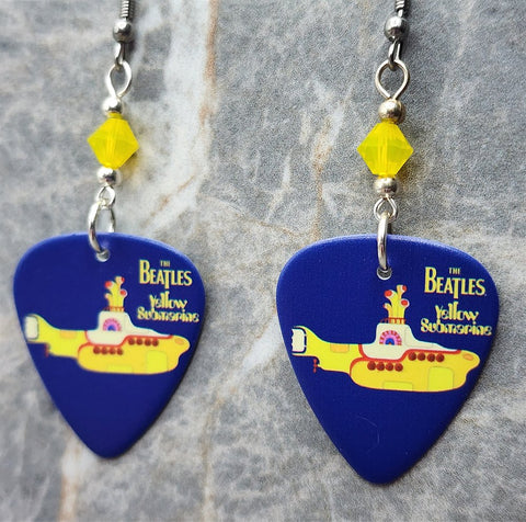 The Beatles Yellow Submarine Guitar Pick Earrings with Yellow Opal Swarovski Crystals