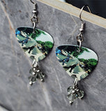 The Beatles Abbey Road Guitar Pick Earrings with Gray Swarovski Crystal Dangles
