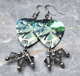 The Beatles Abbey Road Guitar Pick Earrings with Gray Swarovski Crystal Dangles