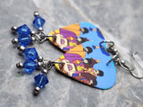 The Beatles Artwork Guitar Pick Earrings with Blue Swarovski Crystal Dangles