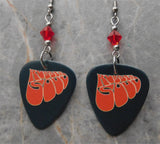 The Beatles Rubber Soul Guitar Pick Earrings with Red Swarovski Crystals