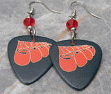 The Beatles Rubber Soul Guitar Pick Earrings with Red Swarovski Crystals