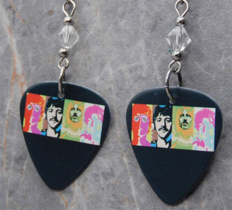 The Beatles 1 Album Guitar Pick Earrings with Clear Swarovski Crystals