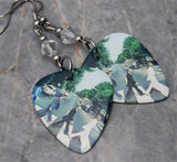 The Beatles Abbey Road Guitar Pick Earrings with Clear Swarovski Crystals