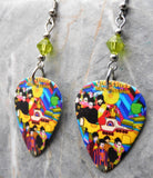 The Beatles Yellow Submarine Guitar Pick Earrings with Lime Green Swarovski Crystals