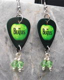The Beatles Guitar Pick Earrings with Green Swarovski Crystal Dangles