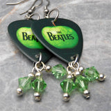 The Beatles Guitar Pick Earrings with Green Swarovski Crystal Dangles