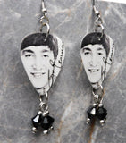 The Beatles John Lennon Guitar Pick Earrings with Black Swarovski Crystal Dangles