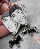 The Beatles John Lennon Guitar Pick Earrings with Black Swarovski Crystal Dangles
