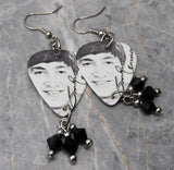 The Beatles John Lennon Guitar Pick Earrings with Black Swarovski Crystal Dangles