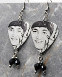 The Beatles John Lennon Guitar Pick Earrings with Black Swarovski Crystal Dangles