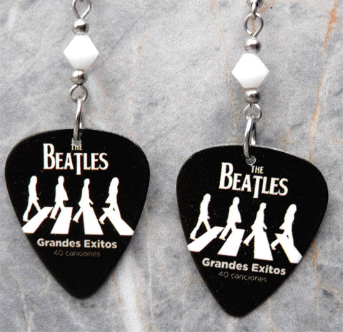 The Beatles Abbey Road Illustration Guitar Pick Earrings with White Swarovski Crystals