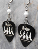 The Beatles Abbey Road Illustration Guitar Pick Earrings with White Swarovski Crystals