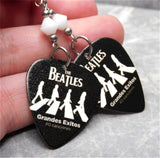 The Beatles Abbey Road Illustration Guitar Pick Earrings with White Swarovski Crystals