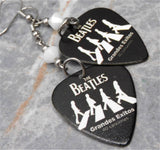 The Beatles Abbey Road Illustration Guitar Pick Earrings with White Swarovski Crystals