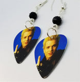 Billy Idol Giving The Finger Guitar Pick Earrings with Black Pave Beads