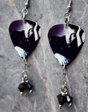 Billy Joel Guitar Pick Earrings with Black Swarovski Crystal Dangles
