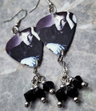 Billy Joel Guitar Pick Earrings with Black Swarovski Crystal Dangles