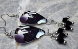 Billy Joel Guitar Pick Earrings with Black Swarovski Crystal Dangles