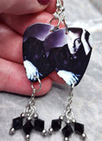 Billy Joel Guitar Pick Earrings with Black Swarovski Crystal Dangles