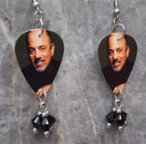 Billy Joel Guitar Pick Earrings with Black Swarovski Crystal Dangles