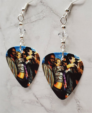 The Black Eyed Peas Group Picture Guitar Pick Earrings with Clear Swarovski Crystals