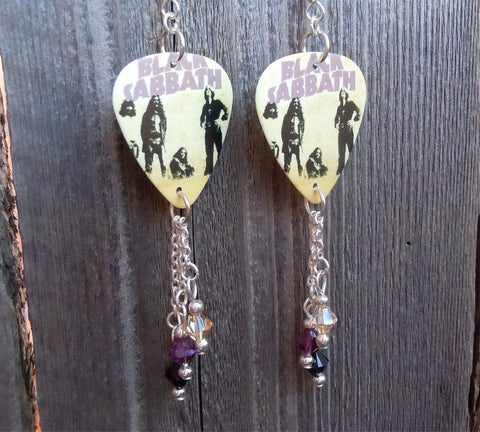 Black Sabbath Unearthed Guitar Pick Earrings with Swarovski Crystal Dangles
