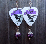 Black Sabbath Master of Reality Guitar Pick Earrings with Purple Ombre Pave Bead Dangles