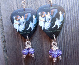 Black Sabbath Heaven and Hell Guitar Pick Earrings with Purple Violet Pave Bead Dangles