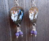 Black Sabbath Heaven and Hell Guitar Pick Earrings with Purple Violet Pave Bead Dangles