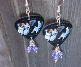 Black Sabbath Heaven and Hell Guitar Pick Earrings with Purple Violet Pave Bead Dangles