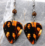 Black Sabbath Group Photo Guitar Pick Earrings with Brown Pave Beads