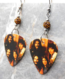 Black Sabbath Group Photo Guitar Pick Earrings with Brown Pave Beads