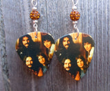 Black Sabbath Group Photo Guitar Pick Earrings with Brown Pave Beads