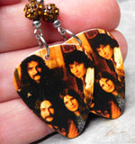 Black Sabbath Group Photo Guitar Pick Earrings with Brown Pave Beads