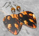 Black Sabbath Group Photo Guitar Pick Earrings with Brown Pave Beads