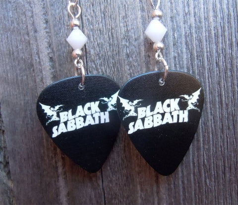 Black Sabbath Master of Reality Art Guitar Pick Earrings with White Swarovski Crystals