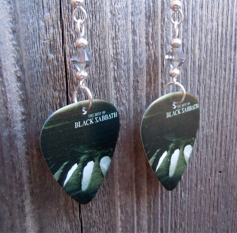 Black Sabbath The Best of Guitar Pick Earrings with Gray Swarovski Crystals