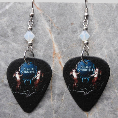 Black Sabbath Guitar Pick Earrings with Opal Swarovski Crystals
