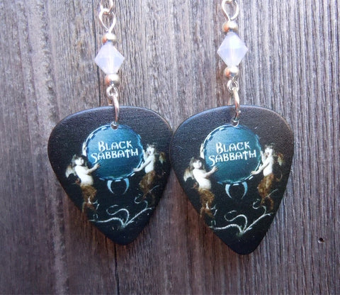 Black Sabbath Guitar Pick Earrings with Opal Swarovski Crystals