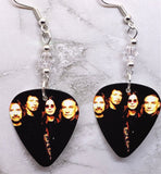 Black Sabbath Group Picture Guitar Pick Earrings with Clear Swarovski Crystals