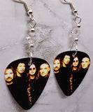 Black Sabbath Group Picture Guitar Pick Earrings with Clear Swarovski Crystals