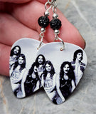 Black Sabbath Group Picture Guitar Pick Earrings with Black Pave Beads