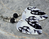 Black Sabbath Group Picture Guitar Pick Earrings with Black Pave Beads