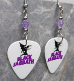 Black Sabbath Master of Reality Guitar Pick Earrings with Violet Swarovski Crystals
