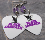 Black Sabbath Master of Reality Guitar Pick Earrings with Violet Swarovski Crystals