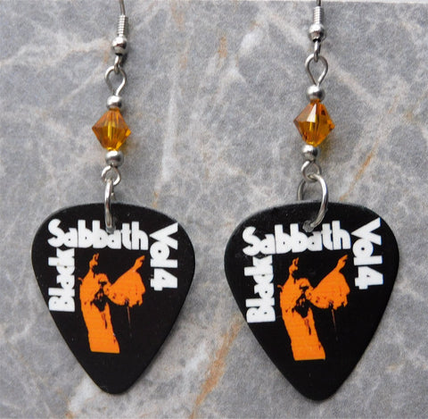 Black Sabbath Vol 4 Guitar Pick Earrings with Topaz Swarovski Crystals