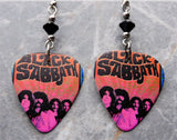 Black Sabbath Guitar Pick Earrings with Black Swarovski Crystals